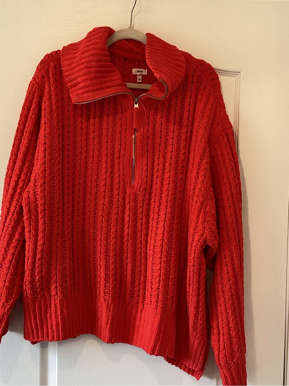 aerie Red Cable Knit Half-Zip Sweater XL BNWT